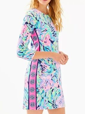 Lilly Pulitzer Pink Navy Beline “Bermudaful”Long Sleeve Velour Knit Dress